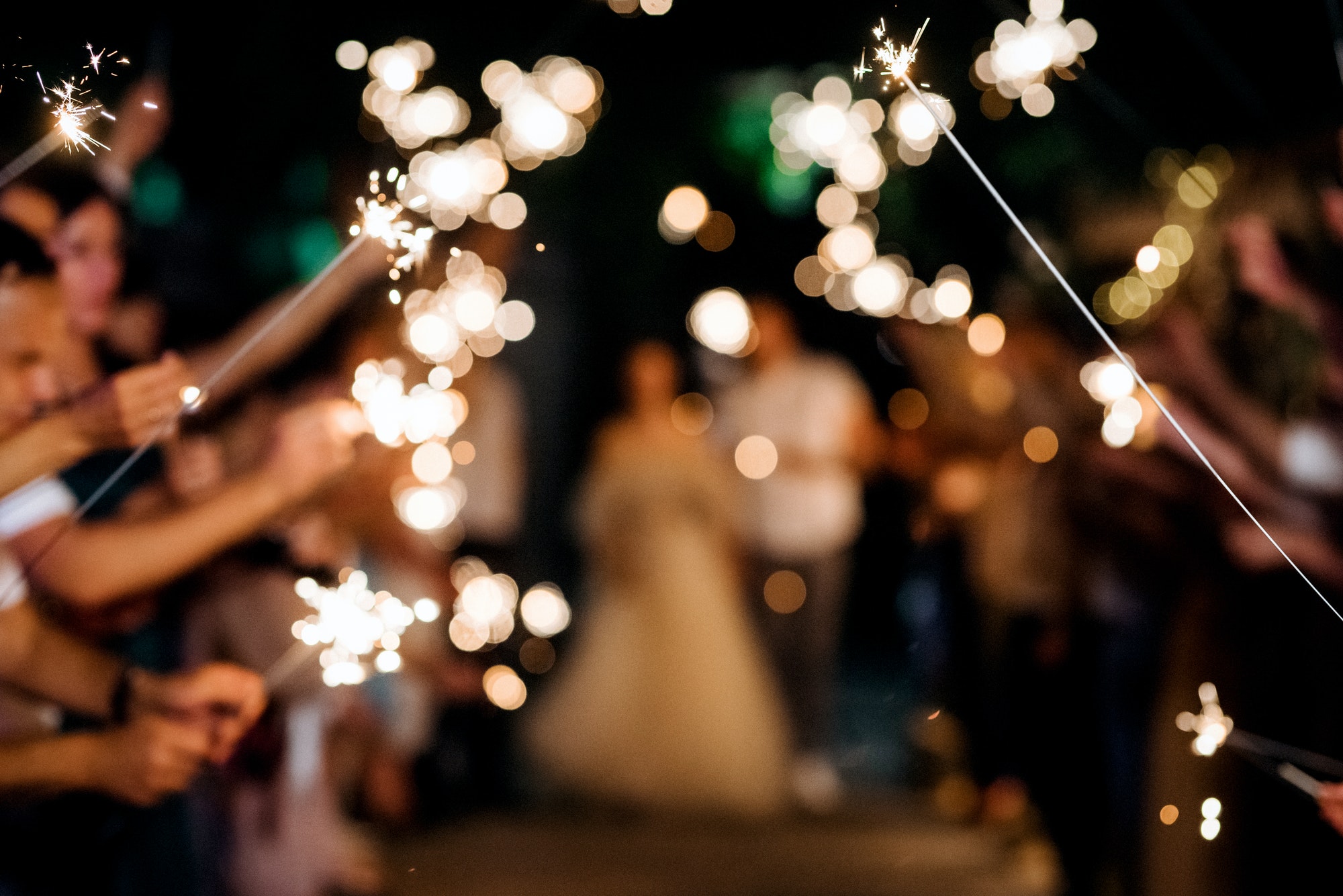 sparklers at the wedding of the newlyweds